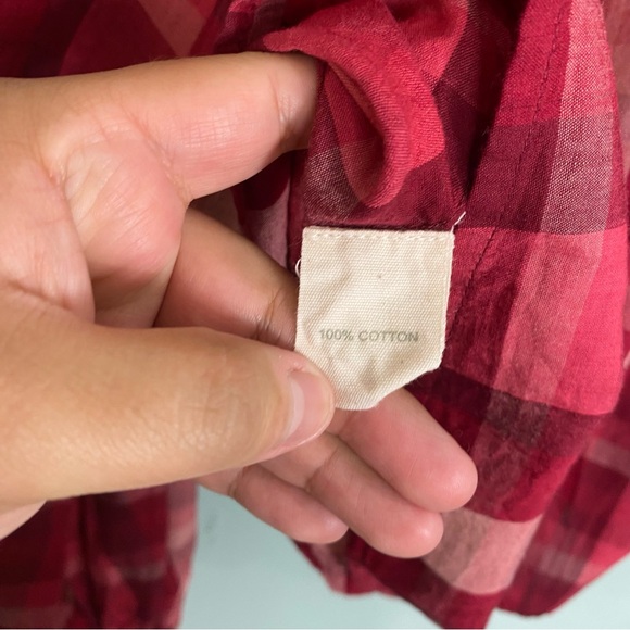 Anthropologie Forever That Girl Aliyah Embroidered Plaid Buttondown Red Flower M - Picture 6 of 6